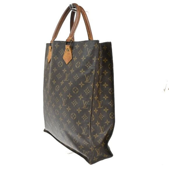 LOUIS VUITTON Logo Sac Plat Hand Tote Bag Monogram Leather Brown M51140 65FC149 - Picture 2 of 12